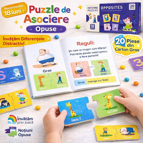 Puzzle de Asociere cu Noțiuni Opuse – 20 Piese, Joc Educativ pentru Copii