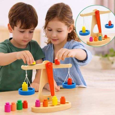 Balanță cu Greutăți din Lemn - Joc de Echilibru Educativ