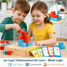 Joc Educativ Block Logic – Așezare Construcții Tridimensionale din Lemn