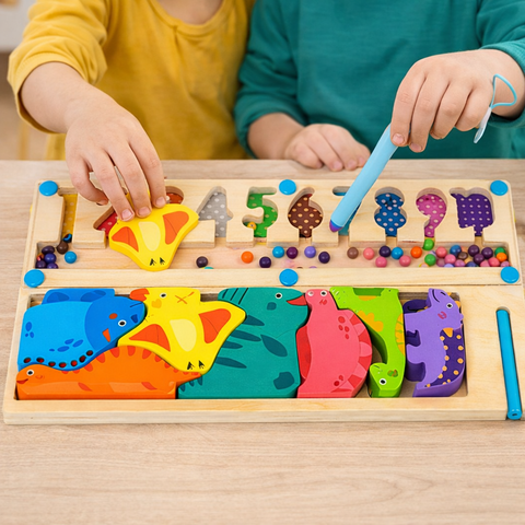 Joc Tetris Dinozauri, Sortare Bile și Cifre - Set Educativ Logic 3 în 1