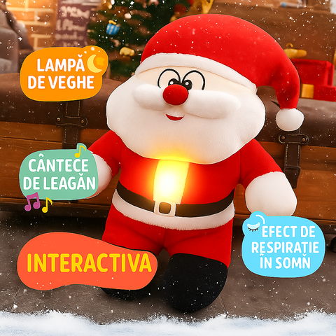 Jucarie de Plus Mos Craciun Interactiv – Luminează, Cântă și Respiră, 5 Funcții Magice, 45 cm.