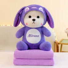 Jucarie de Plus Personalizata, Ursulet Imbracat set cu Paturica Pufoasa, 55x30cm.