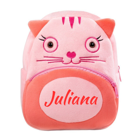 Ghiozdan Pufos Personalizat, Pisicuta Roz 32x30 cm