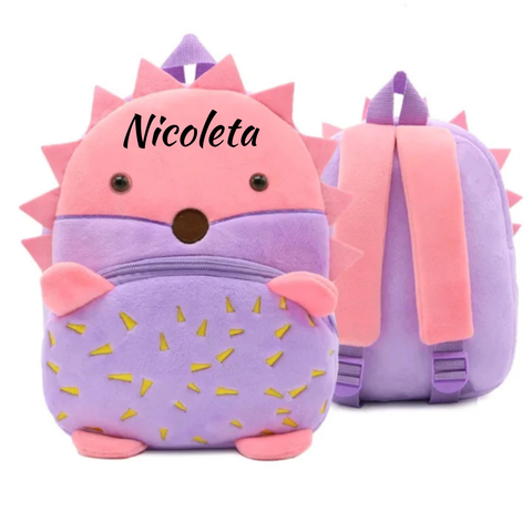 Ghiozdan Pufos Personalizat, Arici Mov 32x30 cm
