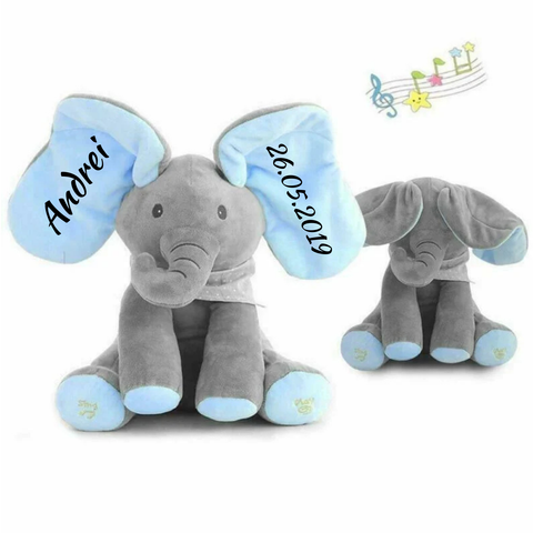 Elefant Personalizat Interactiv Cucu-Bau, Jucarie de Plus, Canta si se Joaca