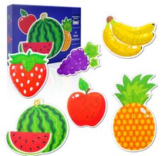 Set 6 Puzzle-uri cu Fructe – Piese Mari din Carton Gros, Joc Educativ pentru Copi