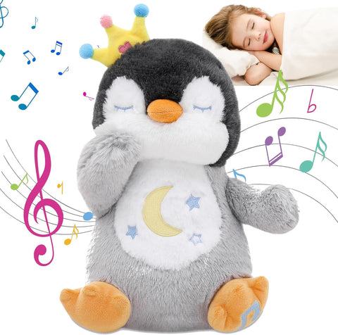 Jucarie Pinguin Interactiv cu 4 functii, Efect de Respiratie si Lumini, 35cm.