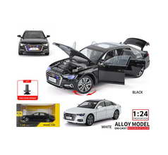 Jucărie Mașinuță Audi A6L, 1:24 Negru – Metal Die-Cast, Sunete și Lumini