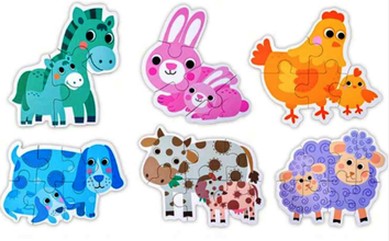 Set 6 Puzzle-uri Animale Domestice – Joc Educativ din Carton Gros