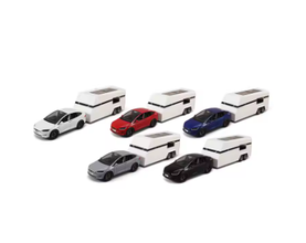 Mașină de Jucărie Metalică Tesla Model 3 – cu Remorcă, Lumini și Sunete Muzicale, 1:24