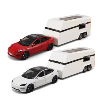 Mașină de Jucărie Metalică Tesla Model 3 – cu Remorcă, Lumini și Sunete Muzicale, 1:24