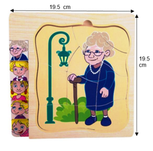 Set Puzzle din Lemn Evoluția Umană – De la Copil la Bunică, Puzzle Educativ