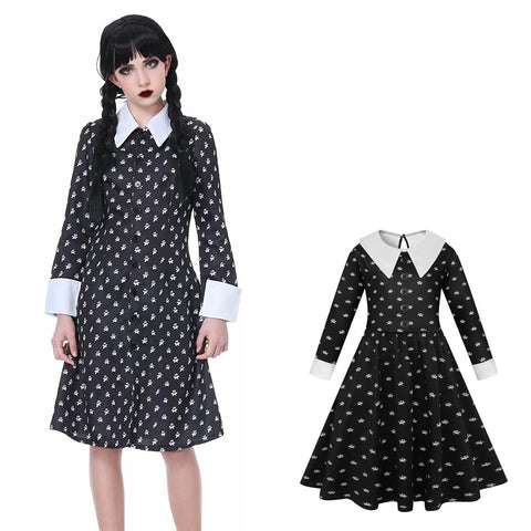 Costum Halloween de copii, Wednesday Familia Addams
