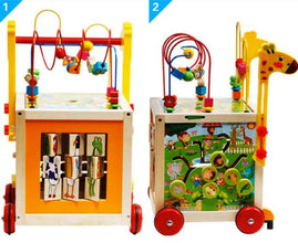 Antemergător pentru Copii cu Cub de Activități din Lemn – 6 în 1