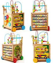 Antemergător pentru Copii cu Cub de Activități din Lemn – 6 în 1