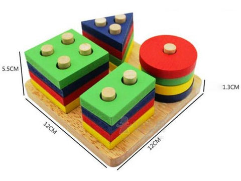 Sortator Geometric din Lemn cu 4 Coloane – Jucărie Educativă
