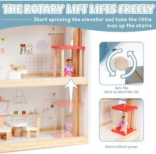 Căsuță de păpuși din lemn – Set cu lift și accesorii, 43 piese