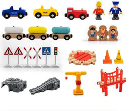 Circuit din Lemn KABI cu Trenuleț, Vehicule și Figurine – Set Educativ 80 Piese