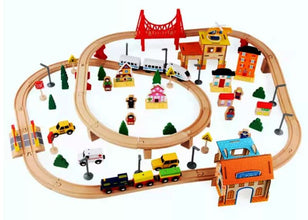 Circuit trenuleț din lemn 108 piese – Joc educativ de construcție pentru copii