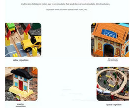 Circuit trenuleț din lemn 108 piese – Joc educativ de construcție pentru copii