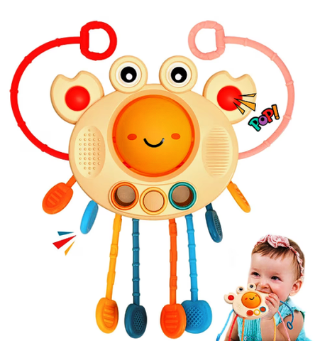 Jucărie de Dentiție Senzorială pentru Bebeluși – Crab Colorat din Silicon