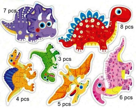 Set 6 Puzzle-uri Dinozauri – Joc Educativ cu Piese Mari