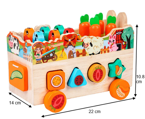 Mașinuță interactivă din lemn cu 8 activități – Jucărie educativă
