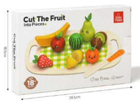 Set 8 fructe din lemn cu tocător și cuțit – Jucărie educativă pentru copii
