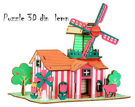 Machetă Puzzle 3D din Lemn Tulip – Joc Creativ de Construcție