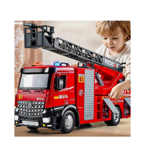 Camion de Pompieri Metalic cu Sirenă și Lumini – Pompă de Apă Funcțională, Scară Rotativă