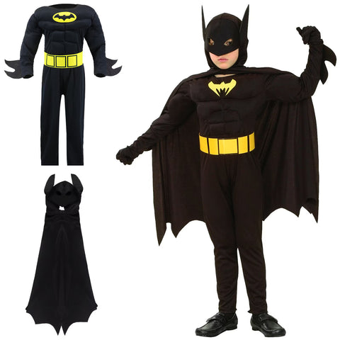 Costum Halloween de Copii, Batman cu muschi, cu Pelerina si Masca