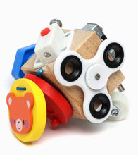 Cub Senzorial din Lemn cu Spinner și Flașnetă - Joc de Îndemânare